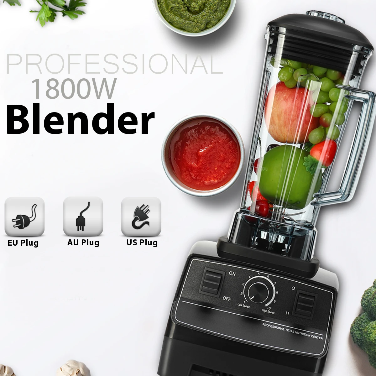 

1800W Rpm 36000-peak 2L G5200 Mixer-Blender EU/US/AU 6 Blades Create Friction Heat Stainless Steel Blades Overcurrent Protection