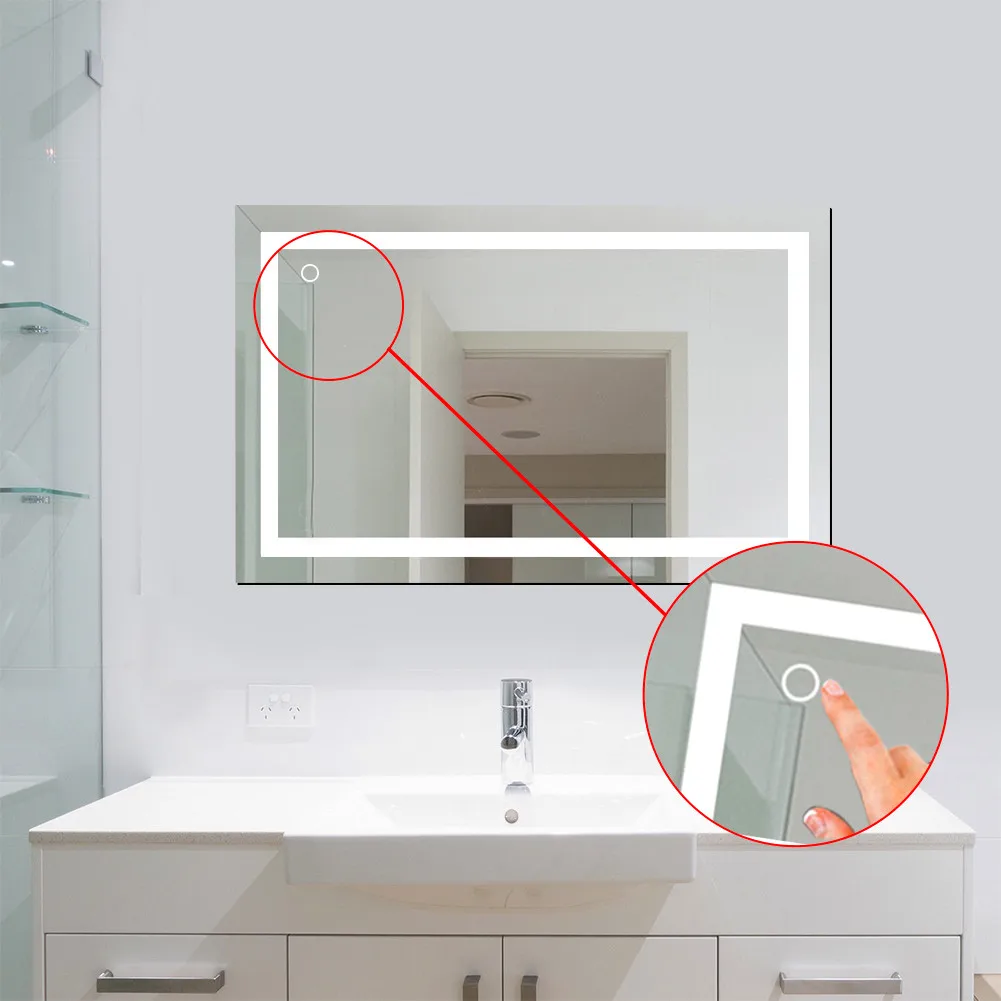 

Bathroom Wall Mount Led Lighted Makeup Mirror Touch Switch Nordic Style Family Frameless White Mirror HWC