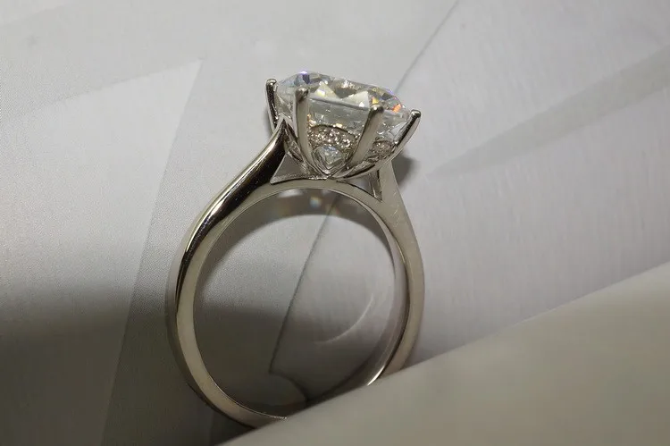 COLORFISH, роскошное кольцо с круглой огранкой, 4 карата, классическое, шесть зубцов, SONA CZ, цельное, 925 пробы, серебряное, обручальное кольцо для женщин