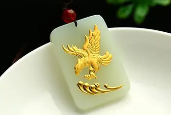 

Genuine and Tian Yu mosaic gold eagle PENDANT MENS jade eagle wings jade pendant with box
