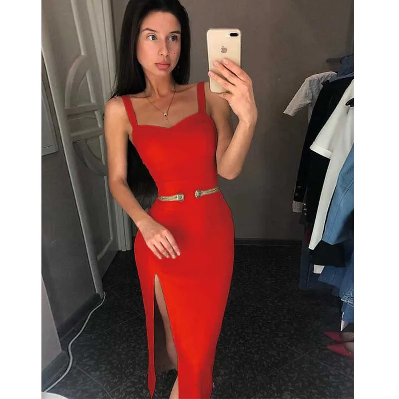 

Wholesale 2019 Newest Women Black red beige Spaghetti Strap Fashion casual celebrity cocktail party bandage dress(H2706)