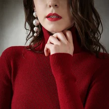 Autumn winter high neck sweater women's thick cashmere sweater pullover knitted wool base sweater