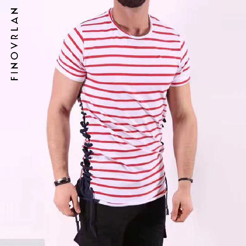 

stripe Ribbon Hip hop T-shirt Short Sleeve O-neck Slim Fit T shirt 2018 Summer New Fashion Men's Tshirt Casual Tee Shirts