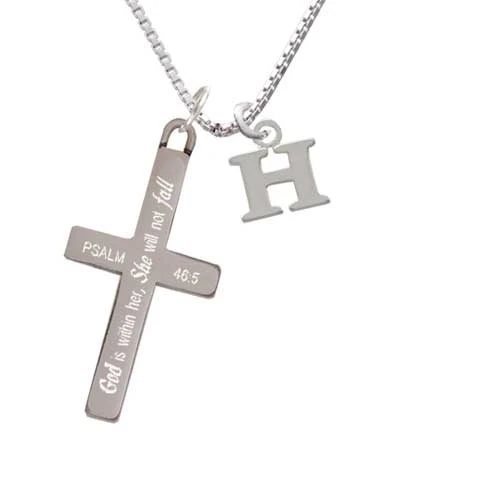 Small Initial - H - - She will not Fall - Cross Necklace (1)