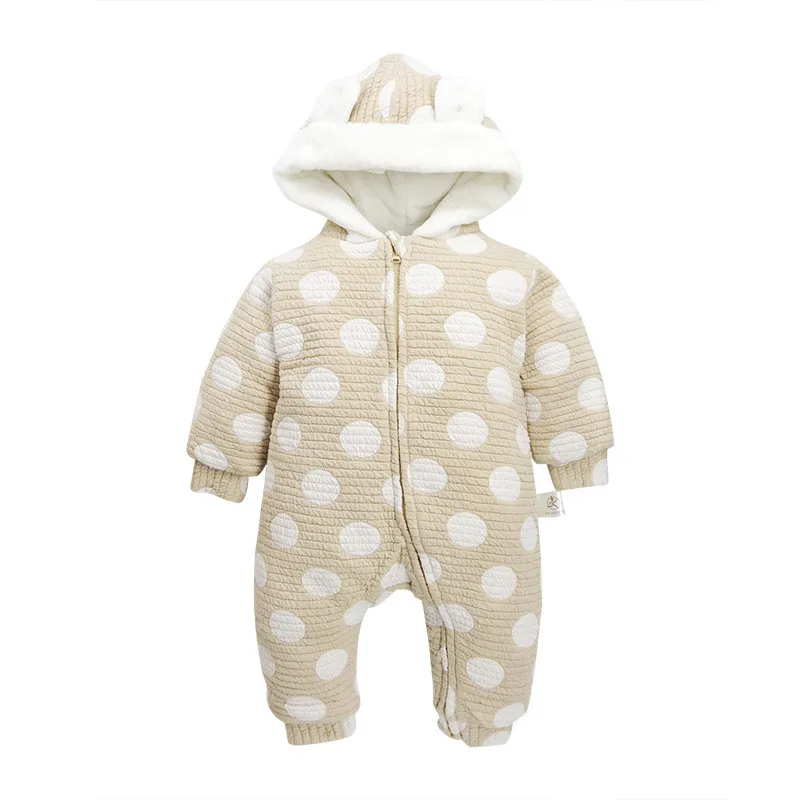 Bay Boys and Baby Girls Polka Dot Hooded Rompers Newborn Cotton Comforatable Class A Jumpsuits Long Sleeve Winter Outwear02