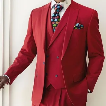 

2017 Fashion Red Men Suit Blazer With single Breasted Vest Wedding Suits for men Formal Party Tuxedo 3 Pieces(Jacket+Pants+Vest)