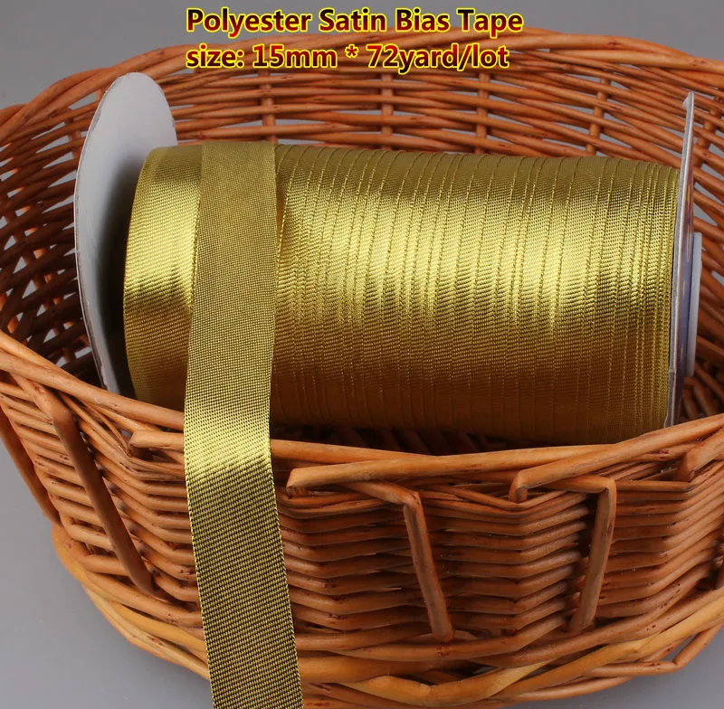 Металлическая косая лента Размер: 15 мм, 72yds золотой для изготовления DIY, аксессуары для одежды, ручной работы для шитья платьев материал