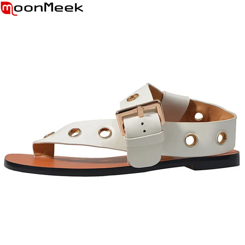 

MoonMeek 2019 summer sandals women casual flats shoes women casual genuine leather shoes buckle leisure women sandals big size