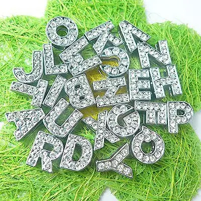 

130pcs A-Z Full rhinestone slide letters charms Internal diameter 8mm DIY-charms can through 8mm wristband keychain pet collar