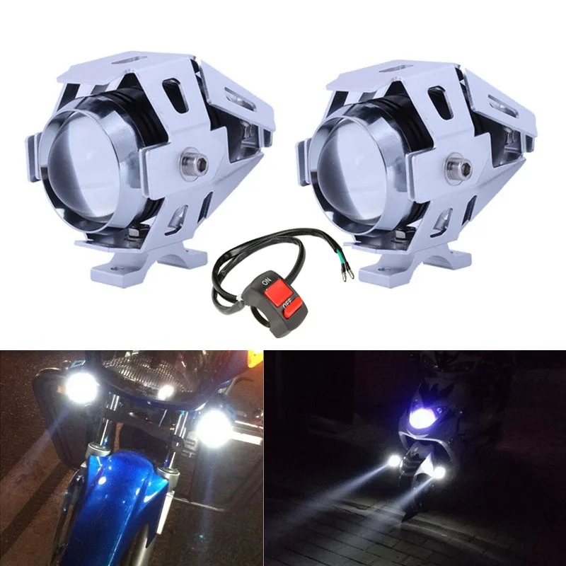 2PCS Motorcycle LED Headlight 10W 2400LM U5 Waterproof Driving Spot Head Lamp Fog Light Switch Moto Car Accessories 12V Silver | Автомобили