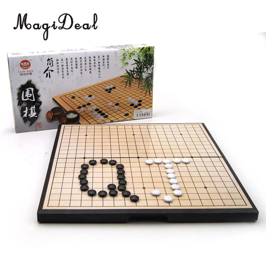 

MagiDeal Portable Magnetic Go Game Set With Single Convex Magnetic Plastic Stones Set Go Board for Party Travel Fishing Supply