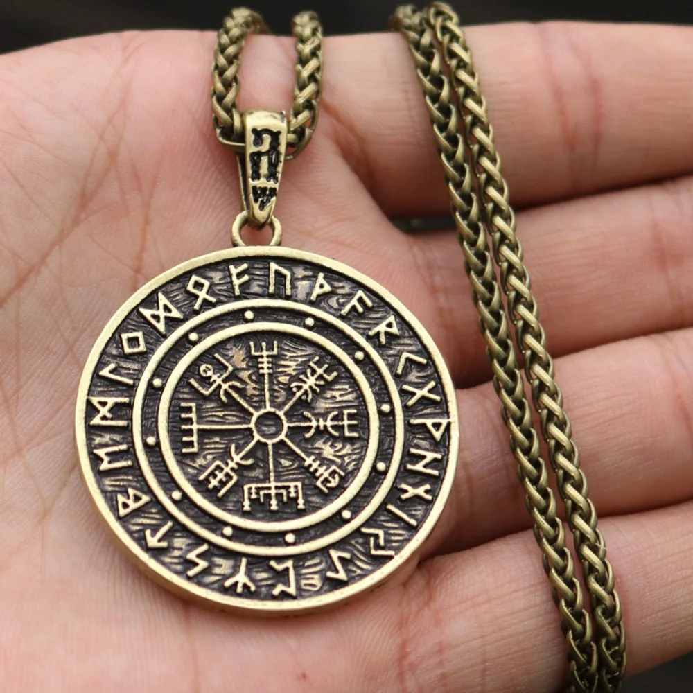 DropshippingViking исландский Vegvisir шлем ужас в руническом круге кулон Vegvisir Viking компас Рунический амулет колье ожерелье