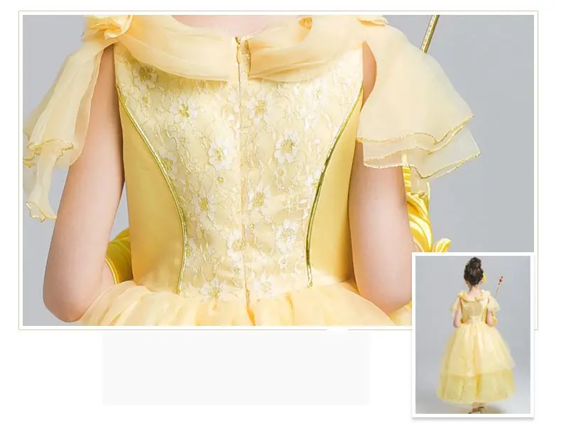 Hot Beauty and the Beast Cosplay Costume Girls Gorgeous Princess Dress Children Fancy Halloween Clothes Belle Princess Dress (22)