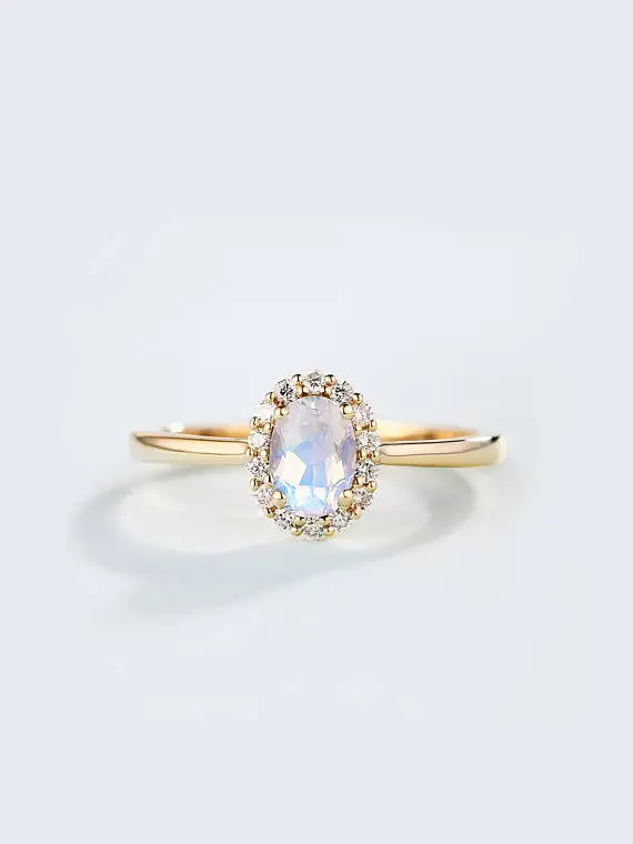 MYRAY Natural Oval Cut Moonstone Engagement Ring Diamond Wedding Band ...