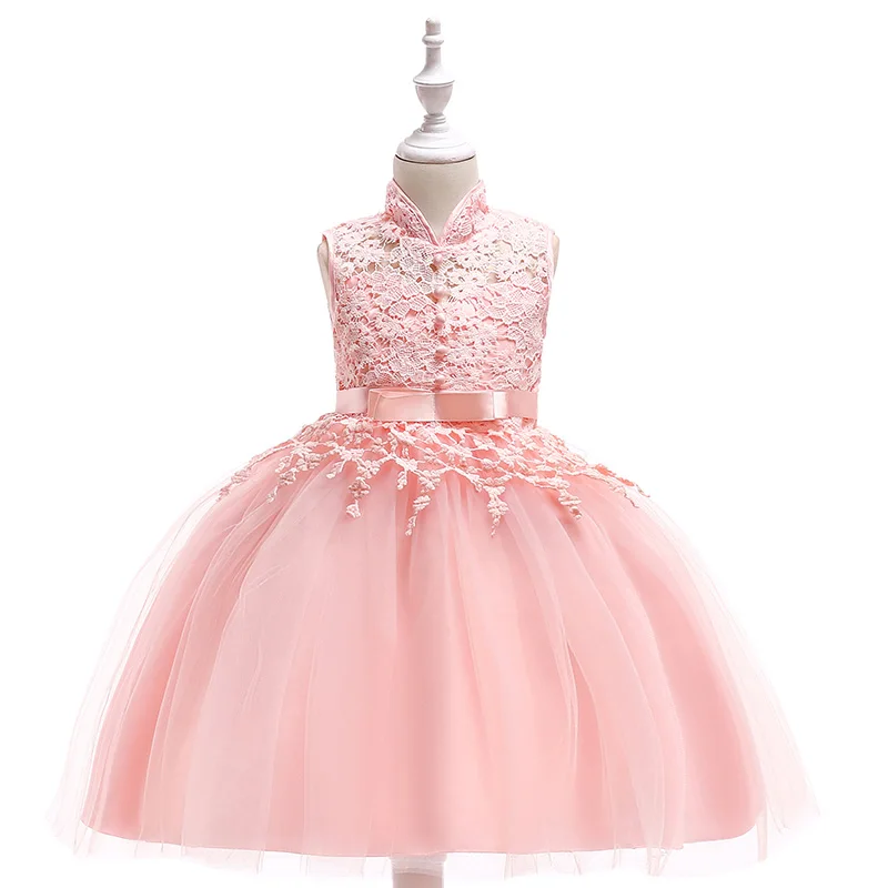 Розничная ; кружевное платье Ципао с цветочным узором; детское торжественное вечернее платье для девочек с бантом; Элегантное свадебное платье с кисточками для девочек; L5021 - Цвет: pink