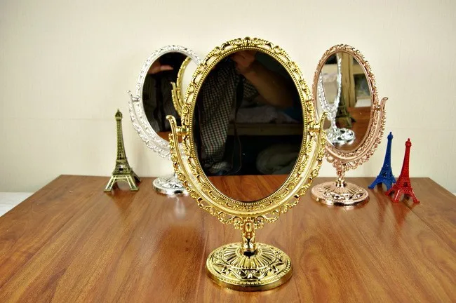 Европейское античное бронзовое вращающееся настольное косметическое зеркало с Цветочным Тиснением, эллипс, зеркало для макияжа, портативное зеркало