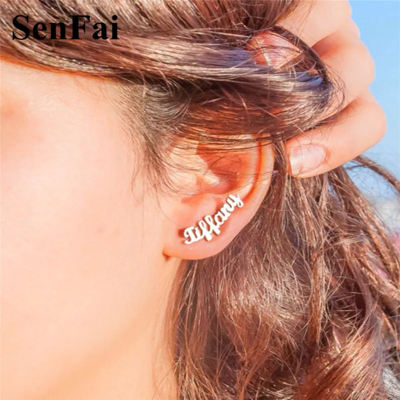 

New Fashion personalized earrings for women silver Stainless steel Custom name stud earrings with name gold Monogram initials