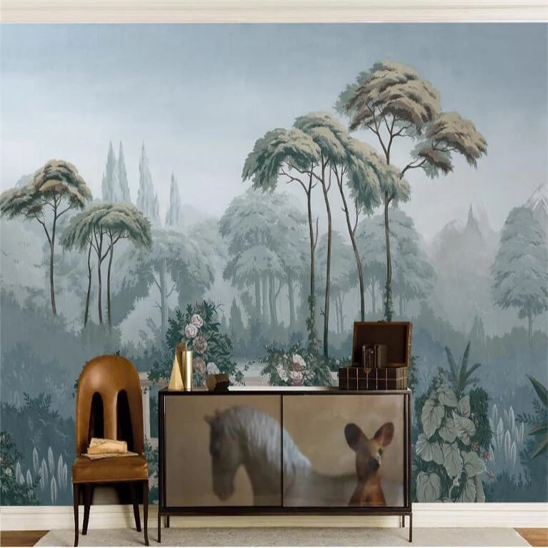 

beibehang Custom Mural Photo European Garden Hand Painted Medieval Tropical Jungle Home Decor Wallpaper Background Wall