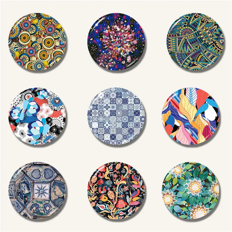 

Lychee Life Mixed Color Pattern Series Fridge Magnet Round Shape Refrigerator Magnets Travel Souvenirs Home Kitchen Decoration