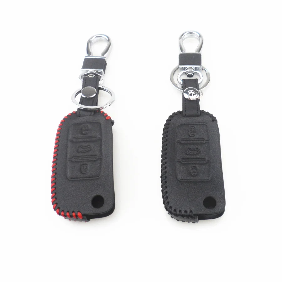 

100% leather car key case cover for Volkswagen VW Jetta MK6 Tiguan Passat Golf 4 5 6 POLO cc bora for Skoda 3 buttons