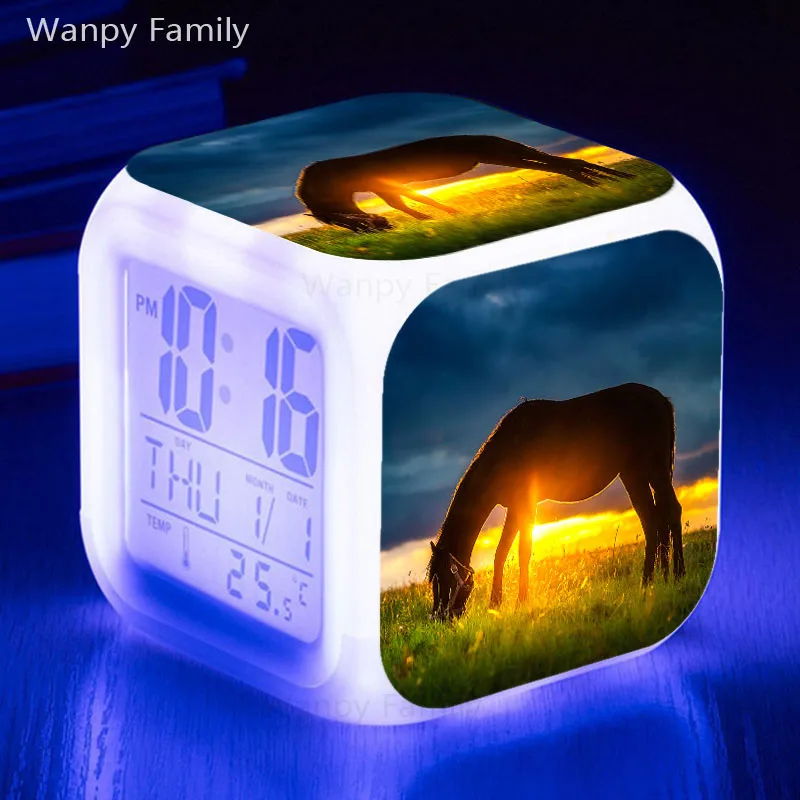 Steppe Horse Led Alarm Clock 7 Color Glowing Multifunctio Digital Alarm