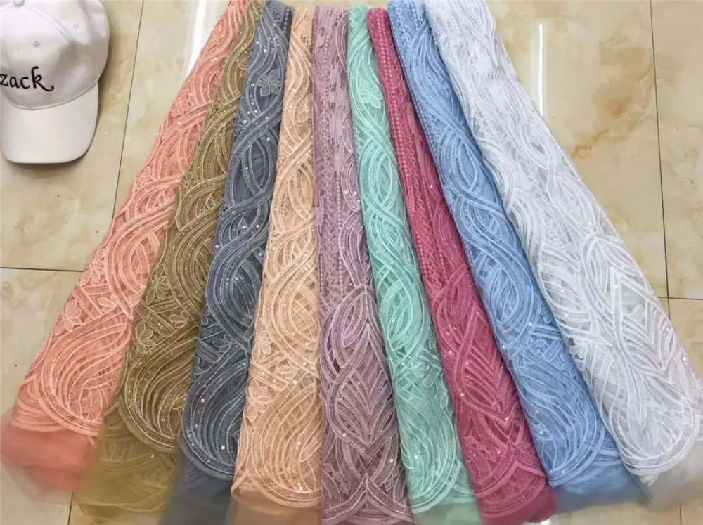 2019 Latest Polychromatic French net Laces with sequin fabric Fabrics High Quality Tulle African Fabric Nigerian Wedding | Дом и сад