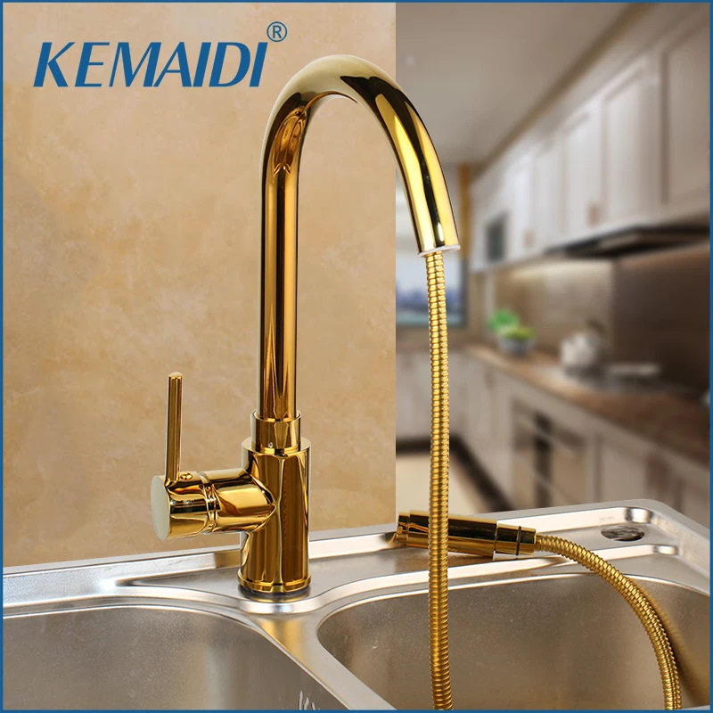 KEMAIDI Newly Arrived Pull Out Kitchen Faucet Gold Sink Mixer Tap 360