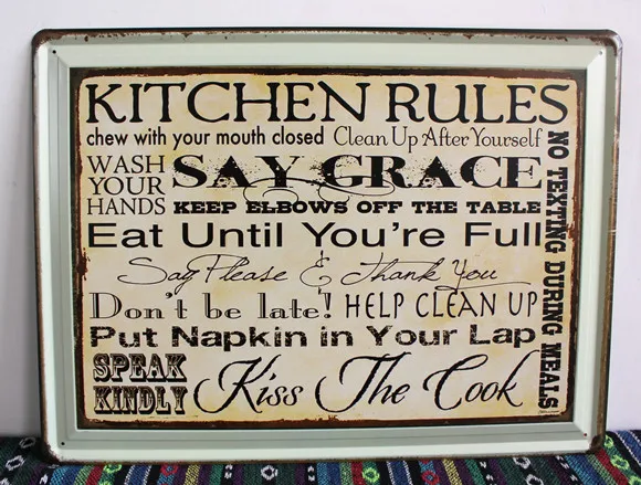 Plaque Sign Shabby Chic Kitchen Rules  Home Wall Hanging S49 