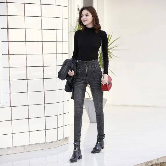 Summer European and American women's clothing light high waist jeans button, zipper small feet pencil pants zipper trousers Summer European and American women's clothing light high waist jeans button, zipper small feet pencil pants zipper trousers