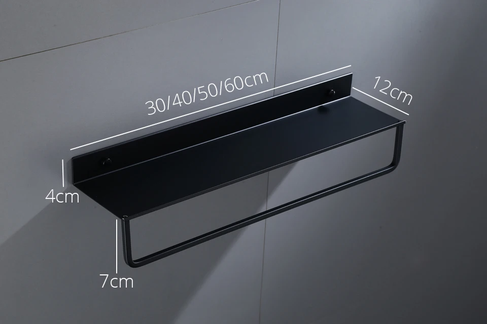 Черные полки для ванной 30-60 см длина на кухню стену полку душевая стойка для хранения корзины полотенце бар крючки для халатов аксессуары для ванной комнаты