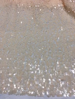 

Hot selling beige cream african sequins lace fabric big sequins fabric embroidered tulle mesh lace fabric for wedding dress