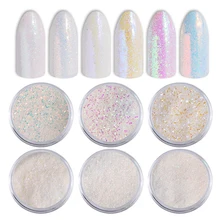 6 шт./компл. БЕЛЫЙ АВ Цвет Единорог гель для ногтей Русалка нейл-арта мерцание сахарная пудра украшения для маникюра DIY пыль пигмент