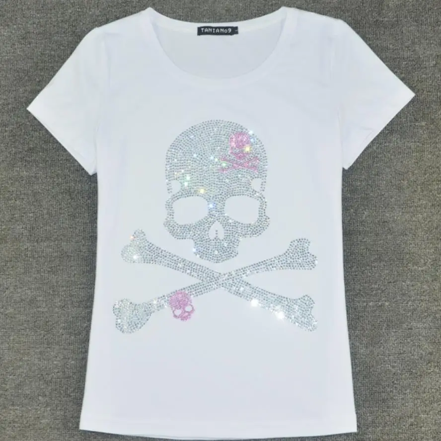 Горячая Распродажа, женская футболка с коротким рукавом, летняя мода, круглый вырез, хлопок, Алмазный Топ, футболки размера плюс 4XL