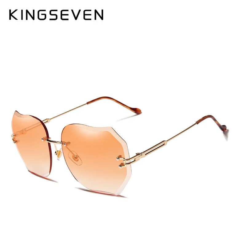 KINGSEVEN, фирменный дизайн, новинка, модные солнцезащитные очки с УФ-защитой, без оправы, солнцезащитные очки для женщин, розовые градиентные линзы, N8006 - Цвет линз: orange gradient