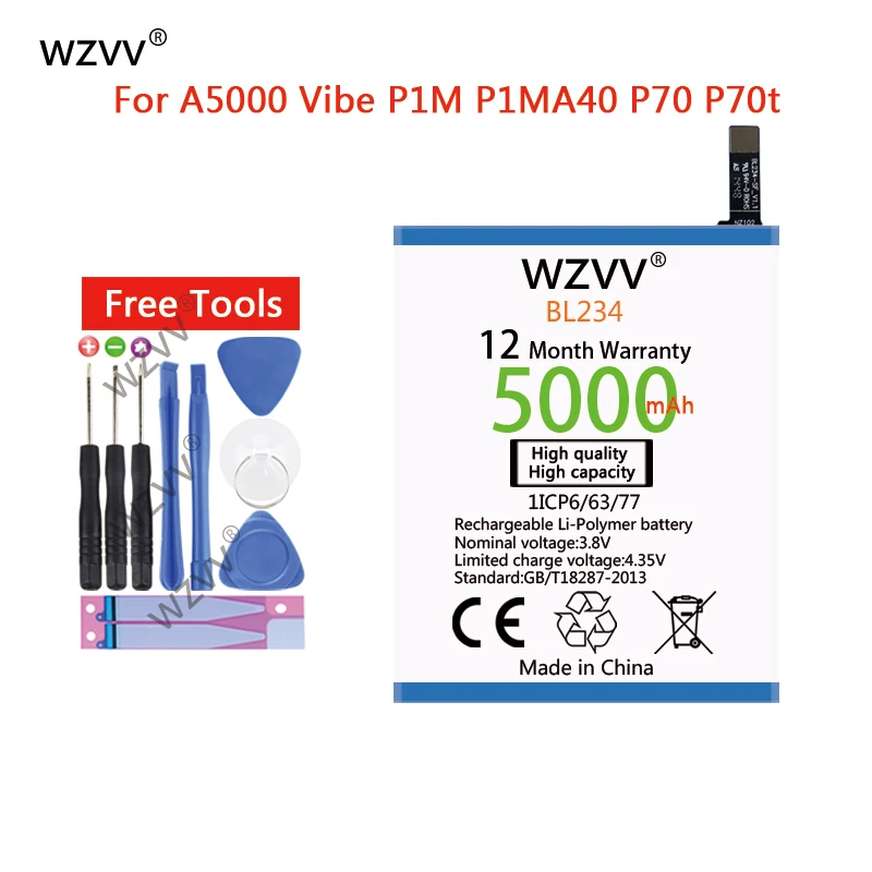 Wzvv 5000 мА/ч BL234 запасная батарея для lenovo A5000 Vibe P1M P1MA40 P70 P70t P70-T P70A P70-A Аккумуляторы