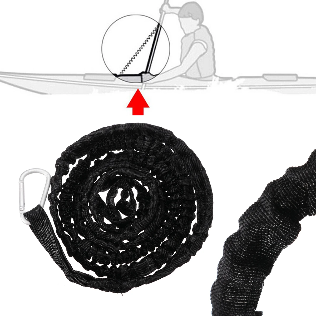 Rowing Boat Elastic Paddle Leash Kayak Canoe Safety Accessories Nylon Cord For Canoe Oars Fishing Rods Black
