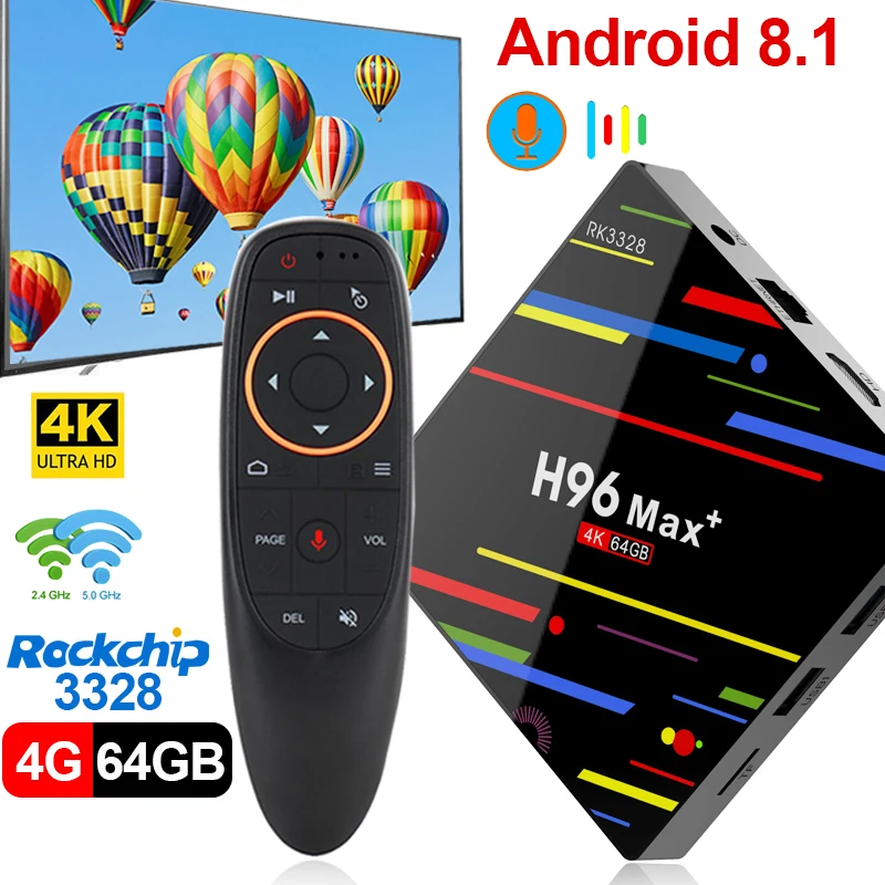 ТВ приставка H96 MAX Android 8 1 4 Гб 64 RK3328 k BT USB 3 0 2 4g wiFi 100 м Lan Smart Media Player HD2.0 OTT TV