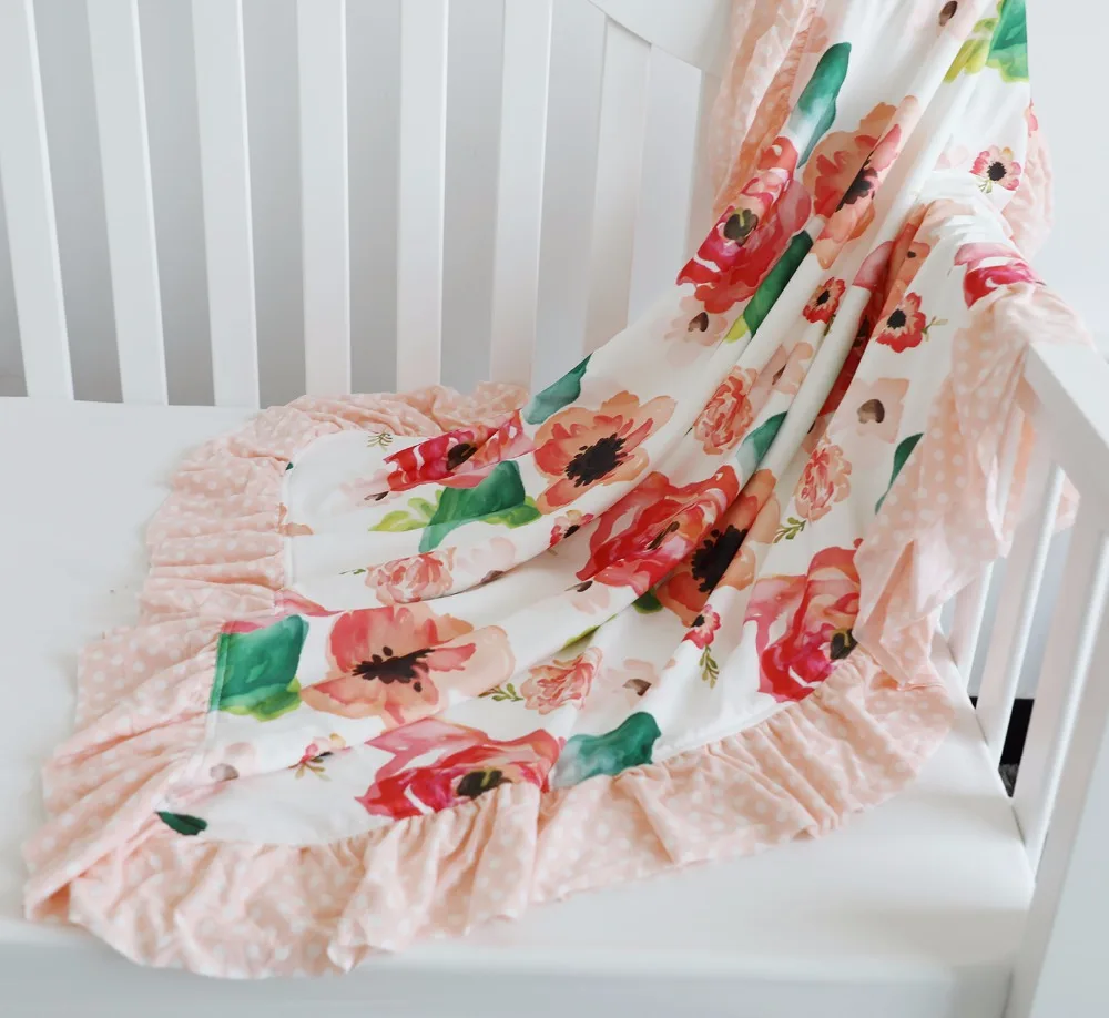 

Floral Minky Newborn Baby Blanket Baby Ruffle Blankets Infants Toddlers Soft and Comfortable Bedding Blanket (Coral)