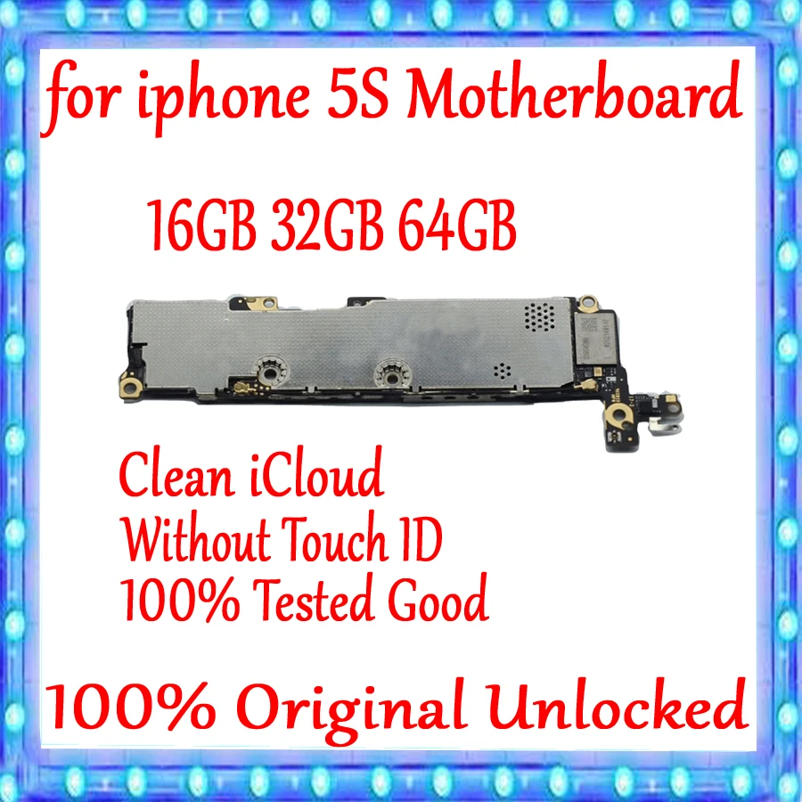 

NO iCloud original motherboard for iPhone 5S without fingerprint without Touch ID unlock iOS Mainboard 16GB 32GB 64GB + Chips