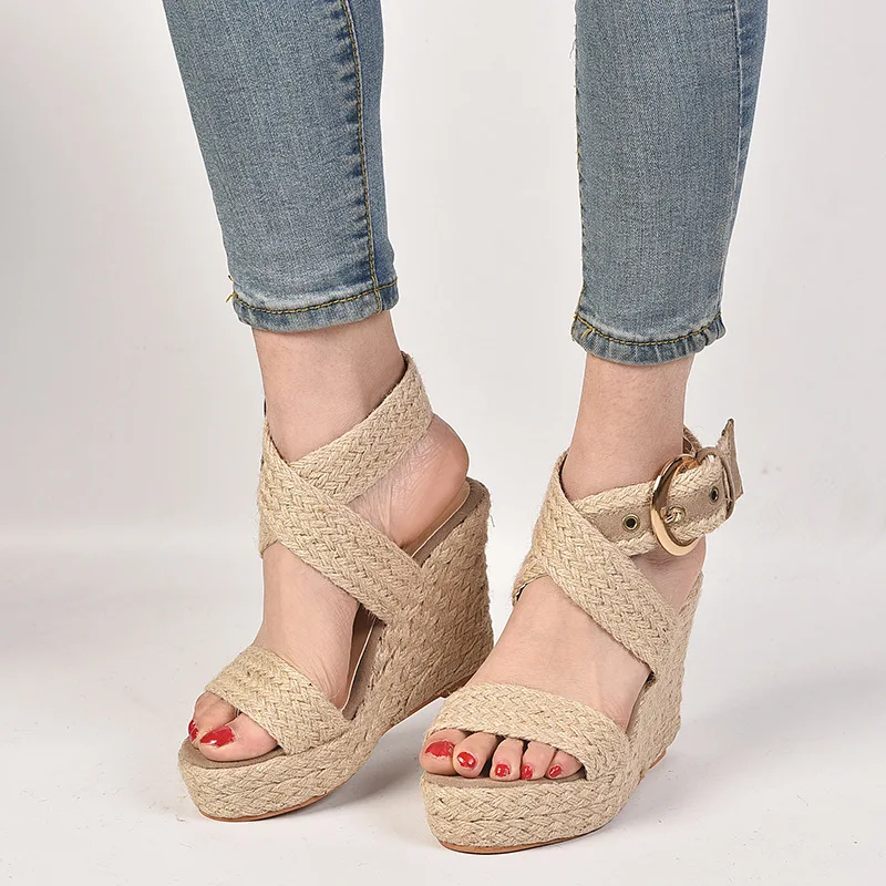 

Suihyung Women Wedges Sandals High Heels Retro Flax Platform Sandals Lady Summer Shoes Female Heightening Shoes Sandalias 35-43