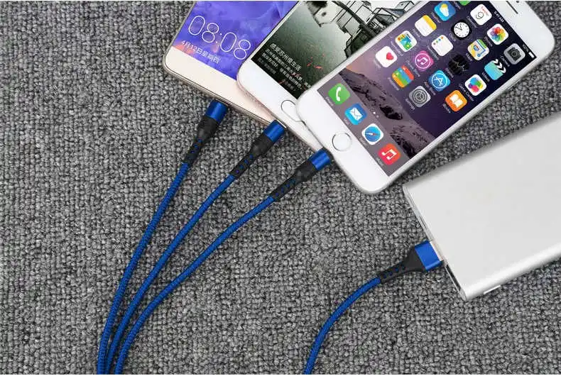 5A USB Cable 3 in 1 Fast Charging Fabric Braide Type C Micro USB Charger Cable Black Gold Wire Cord for Huawei Mate 20 P20 Pro - Тип штекера: Blue