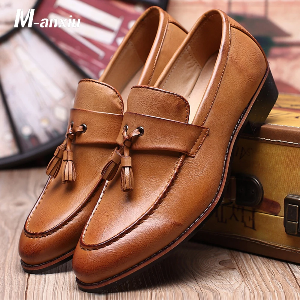 M anxiu Men Shoes Fashion Leather Doug Casual Flat Tassels Slip On ...