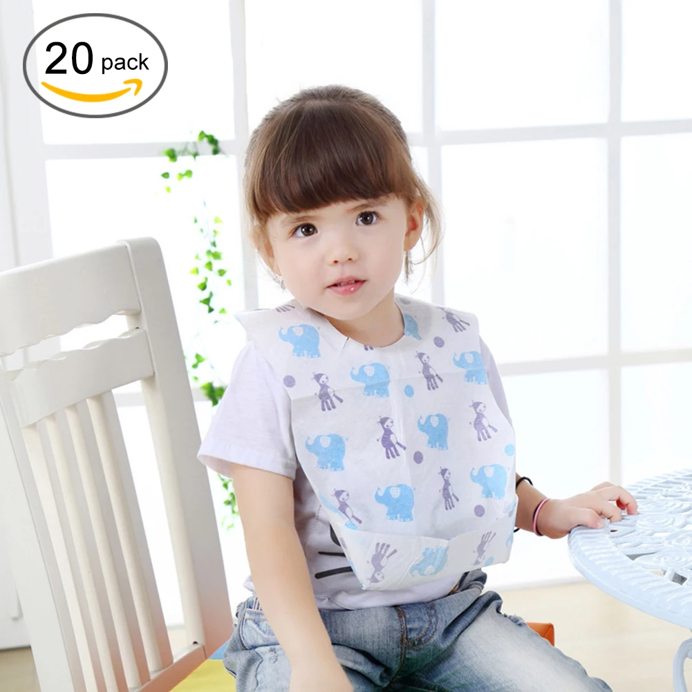 20pcs/lot Waterproof Non-Woven Fabric Disposable Baby Toddler Bibs Feeding Saliva Apron Paper Bibs