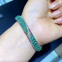 Натуральный зеленый изумруд браслеты натуральный браслеты из драгоценных камней S925 Серебряный браслет для женщин Подарочные ювелирные изделия