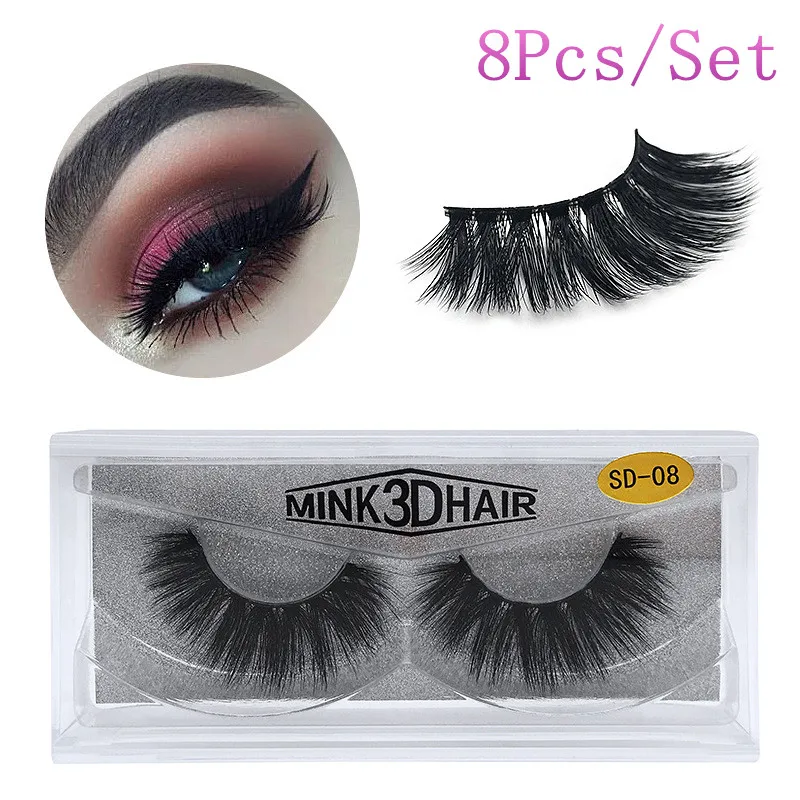 

Eldridge 8pcs Fake Lashes 3D Mink Eyelashes 100% Natural Handmade Reusable Natural Eyelashes Popular False Lashes Makeup Set