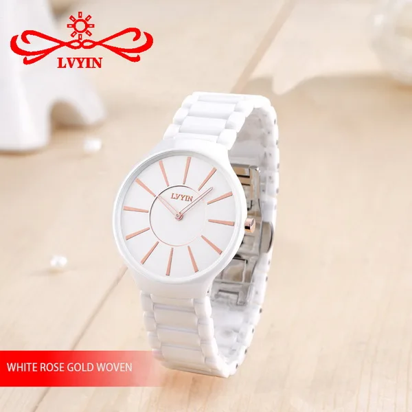 White Gold Woven LVYIN керамические парные часы, брендовые роскошные черные часы для влюбленных женщин и мужчин, Relojes Hombre с коробкой, кварцевые часы с календарем 6825 - Цвет: White Gold Woven