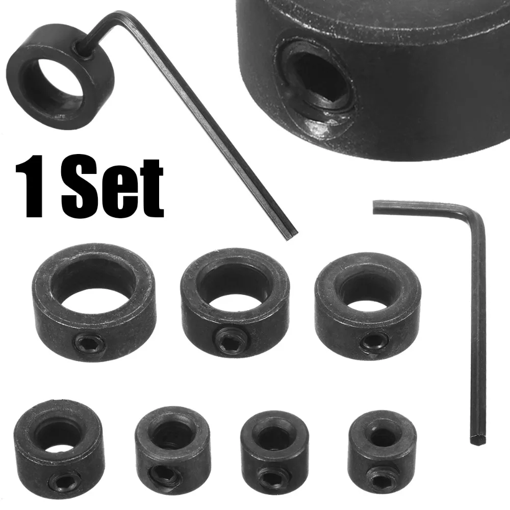 

7pcs/Set Drill Bit Depth Stop Collars Ring Dowels Woodworking Positioner Spacing Ring + Hex Wrench 3/4/5/6/8/10/12mm
