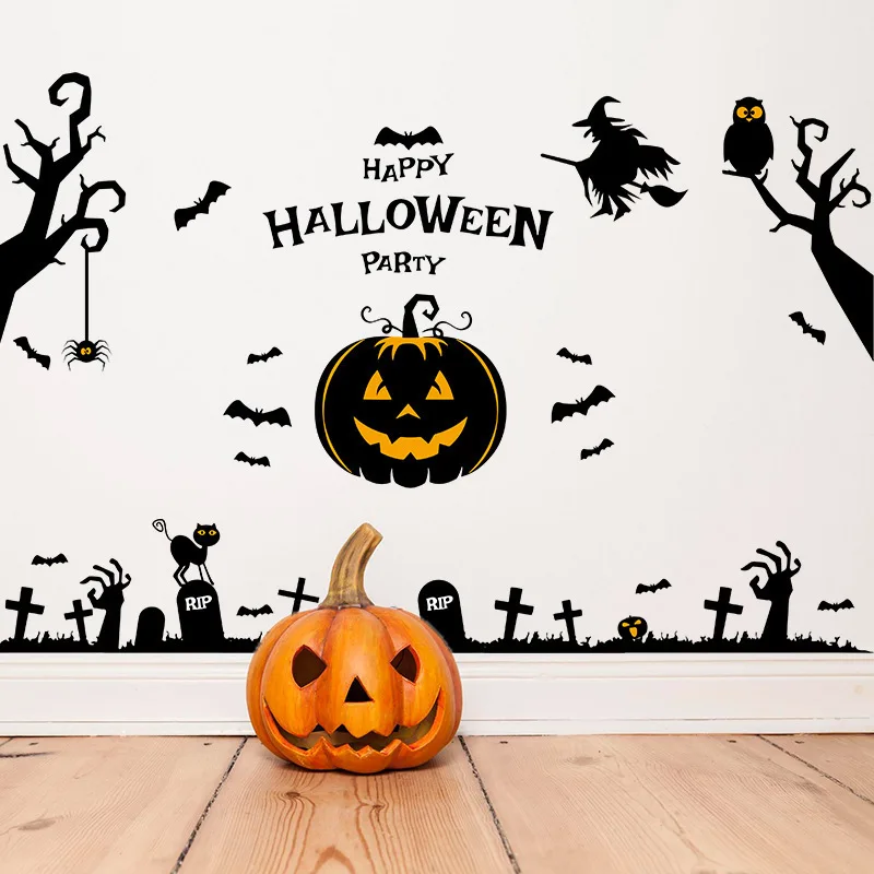 Autocollant Mural Joyeux Halloween Chauve Souris Autocollant Noir Dessin Anime Vitrine Fond De Porte Fenetre Autocollant Amusant Pour La Maison Halloween Aliexpress