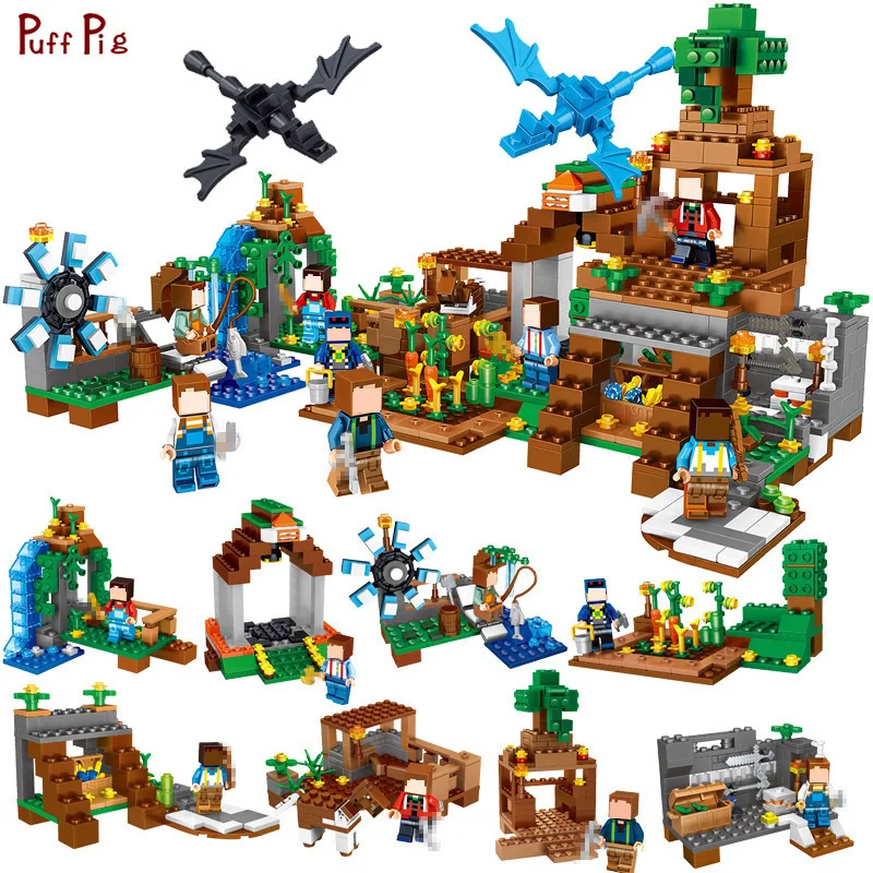 

771pcs 8 in1 Minecrafted Manor Estate Village Model Building Blocks Sets Dragon Figures Compatible Legoed City Bricks Toys Child