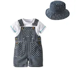 Комплект одежды для маленьких мальчиков и девочек, детский полосатый комбинезон в полоску унисекс, комплект из 3 предметов